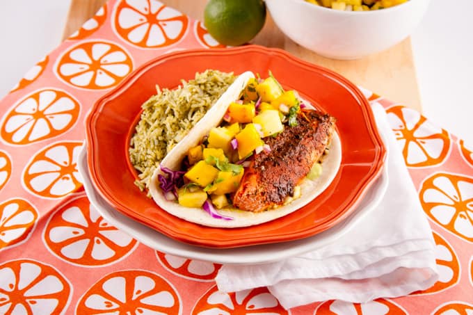 Blackened Salmon Tacos with Pineapple Mango Salsa - Home Sweet Jones